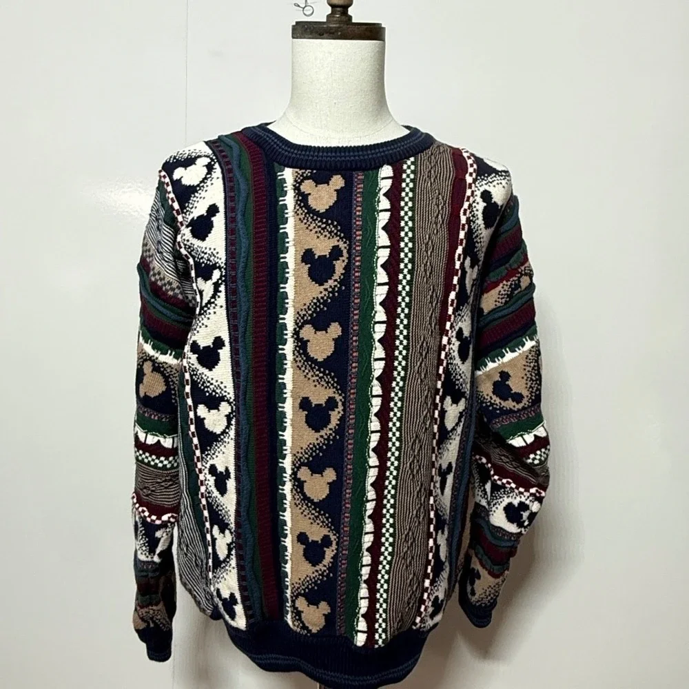 Vintage Mickey Mouse Sweater Mens‎ Large Coogi Style 3D Knit Disney Store